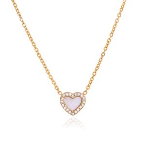 Collar con Colgante <span class=keywords><strong>de</strong></span> Corazón <span class=keywords><strong>de</strong></span> Madreperla en Acero Inoxidable Chapado en Oro <span class=keywords><strong>de</strong></span> 18K con Diamantes <span class=keywords><strong>de</strong></span> Imitación Blancos para Mujer, <span class=keywords><strong>J</strong></span>&D Jewelry - Product Image 1