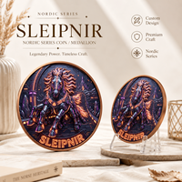 Pièce de monnaie en cuivre pur 999 de 5 oz, colorée, en relief, avec motif croix UV 3D, série animale mythologie nordique, édition de collection