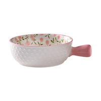 Ensemble de vaisselle en céramique de style floral tendance, ensemble de couverts de couleur rose pour la maison, bol en porcelaine pour nouilles, vente en gros, boîte individuelle