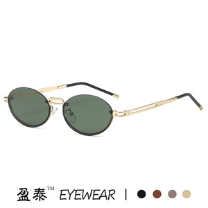 Yingtai Eyewear Retro <b>Small</b> Oval <b>Frame</b> <b>Sunglasses</b> Metal Gold UV400 Unisex - Product Image 4
