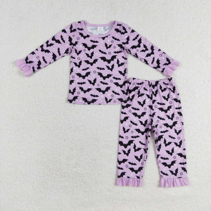 Vente en gros de pyjamas pour bébés, filles et garçons, imprimé chauve-souris d'Halloween, manches longues, combinaison à fermeture éclair, vêtements d'automne - Product Image 2