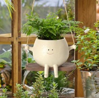 Jardinière suspendue durable avec finition en résine vernie et motif visage souriant mignon sur balançoire pour la maison et le jardin