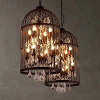 Lustre en cristal style American Rust, cage à oiseaux en fer forgé, pour villa, café, salon, salle à manger, chambre, hall, lampe suspendue vintage