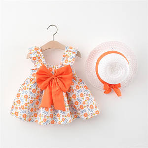 Ropa de Verano para Niña, Vestido sin Espalda con Lazo, Nuevo Estilo, Vestido Estampado Encantador para Bebé Niña, 2 Piezas - Product Image 3