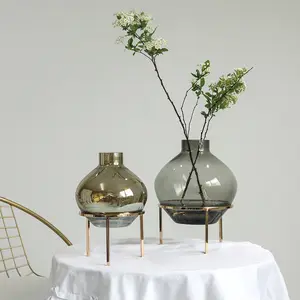 水滴送货北欧风镜现代金属框透明玻璃花瓶花朵水培高档客厅玻璃花瓶