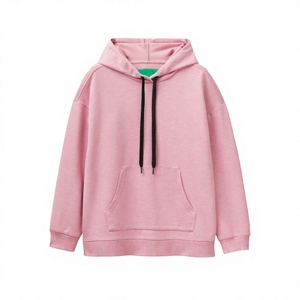 Sweat-shirt à capuche rose surdimensionné pour femme, en coton tricoté, couleur unie, avec poches, coupe classique, pour l'automne - Product Image 1