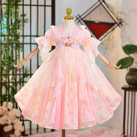 Robe Hanfu d'été pour filles, vêtements de style chinois, costume de spectacle, tenue florale, robe de princesse pour enfants, fête, danse, anniversaire