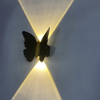 Applique murale extérieure Hagood 6W LED Papillon étanche en verre trempé noir et or pour salon, hôtel, jardin