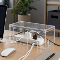 Boîte de rangement de câbles de bureau en acrylique transparente personnalisée avec couvercle, gestion des fils, emplacement pour câbles, panneau avec logo OEM, ensemble de boîtes de rangement