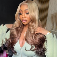Perruque en cheveux humains ondulés avec dentelle frontale transparente 13x4, couleur 613 et marron ombré, pour femmes, vente en gros, 100% cheveux humains
