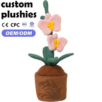 Boneka Anggrek Mewah Pendek Lembut Warna Pink dengan Pot Bunga Coklat Bermotif Bordir Bunga untuk Dekorasi dan Hadiah
