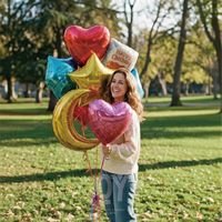 10 16 18 pouces étoile coeur rond ballons en aluminium, or argent Mylar ballon pour la décoration de fête de mariage, prêt à expédier, bas quantité minimale de commande