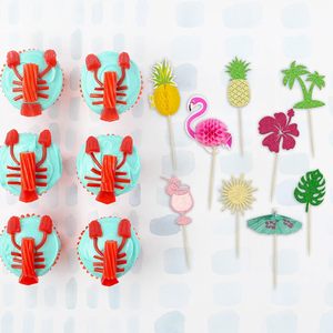 Promozione all'ingrosso torta di cottura decorazione Plug-in Stereo torta di compleanno Toppers fenicottero hawaiano ananas stuzzicadenti decorativi - Product Image 4