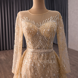 Robe de soirée sirène classique champagne à manches longues et sequins, avec surjupe détachable et broderie de perles de cristal naturelles - 251137 - Product Image 5