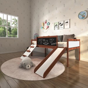 Letto a Casetta sull'Albero per Bambini in Legno Massello, Moderno e Semplice, con Scivolo e Lavagna per Disegnare - Product Image 1