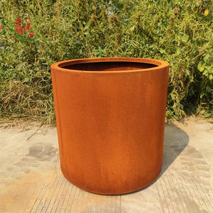 大型コルテンスチール上げ庭プランター9 \ "ラウンド屋外金属プラントポットスタンドブラック & ラストレッド家庭用 - Product Image 5