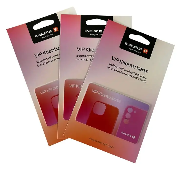 Baixo MOQ Impressão Personalizada Cartão De Presente De Plástico Com Titular Do Cartão De Papel Para A Promoção De Adesão