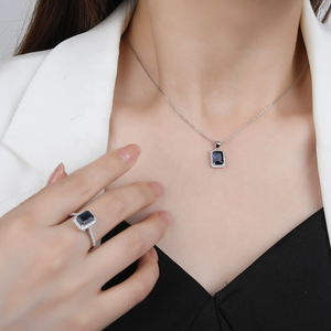 Conjunto de Joyería para Novia en Oferta, Collar y Aretes de Zafiro y Circonita Cúbica, Chapado en Oro, Diseño Elegante y Moderno - Product Image 2