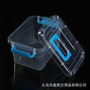 Plastic Storage Bins With Lids Rectangle Transparent Blue Base Stackable Organizers For Toys <b>Laundry</b> Desktop Use - Product Image 5