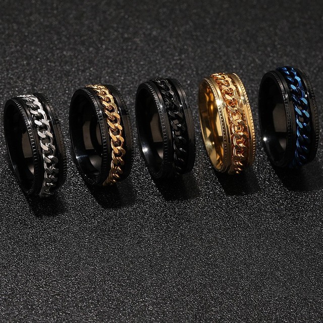 New Style Light Luxury Stainless Steel Embossed Rotating Chain Ring Simple and Fashionable Titanium Steel Ring Wholesale