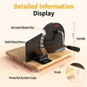 Hand Crank Manual <b>Bread</b> Slicer Machine Adjustable Thickness Wooden Base Toast Slicer for Home Bakery Use - Product Image 3