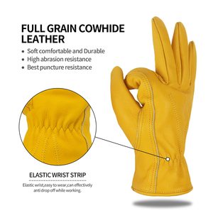 Gants de travail en cuir de vachette souple jaune pour hommes et femmes, idéaux pour la randonnée, le camping, l'escalade, la construction, la conduite et le jardinage en extérieur. - Product Image 2
