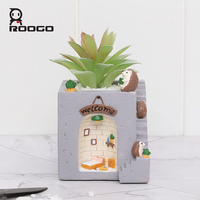 Pot de fleurs en résine 4 pouces, motif ours des bois et hérisson, pot à succulentes animalier de dessin animé mignon, décoration adorable pour la maison, la chambre et le bureau, cadeau naturel