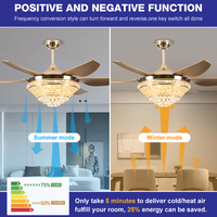 Lustre LED moderne de luxe en cristal de 42 à 52 pouces, 5 pales et télécommande intelligente, ventilateur de plafond 220V BL avec lumière
