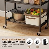 Étagère de rangement métallique à 3 niveaux avec roulettes industrielles, unité d'étagérage en maille avec plateau en bois, étagère réglable
