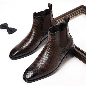 Nouveauté Bottes Chelsea à motif tissé grande taille Bottes à la cheville tendance pour hommes Grande taille 38-48 - Product Image 1