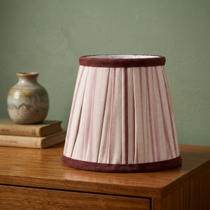 Premium Khadi Linen Stripe <b>Lampshade</b> | Maroon & Natural Beige Pleated Fabric Drum Shade <b>for</b> Home Decor - Product Image 2