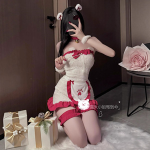 Conjunto Navideño: Atuendo de Sirvienta Sexy, Inocente y Lindo, Vestido Ajustado sin Tirantes, Elegante y de Felpa - Product Image 2