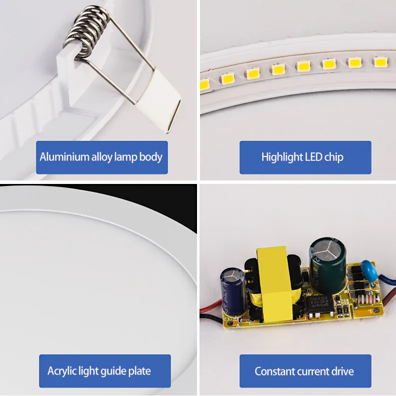 Woojong commerciale piatto rotondo quadrato da incasso Ultra-sottile SMD sottile pannello Led luci lampada 3w ~ 24w