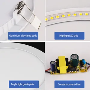 Woojong Lampu Led Panel Led Ultra Tipis Tersembunyi Persegi Bulat Datar Komersial Lampu 3W ~ 24W