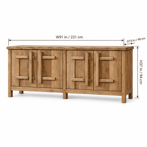 Buffet en bois, armoire de rangement rustique à <span class=keywords><strong>4</strong></span> portes avec façade à lattes croisées pour salle à manger, salon - Product Image 5