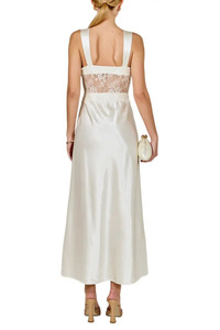 Women‘s Elegant <b>White</b> Satin <b>Maxi</b> Dress With Lace Bodice Sweetheart Neckline Strapless Sheath Formal Gown Party Dress - Product Image 2