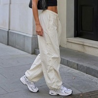 Maßgeschneiderte Cargo-Fallschirmhose mit Kordelzug und Hoher Taille für Damen, Y2K Streetwear, Weites Bein, Paratrooper-Stil
