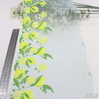 Dentelle en tulle de fruits bleu clair de haute qualité de 22 cm avec motif de citron vif, dentelle brodée en filet pour lingerie sexy
