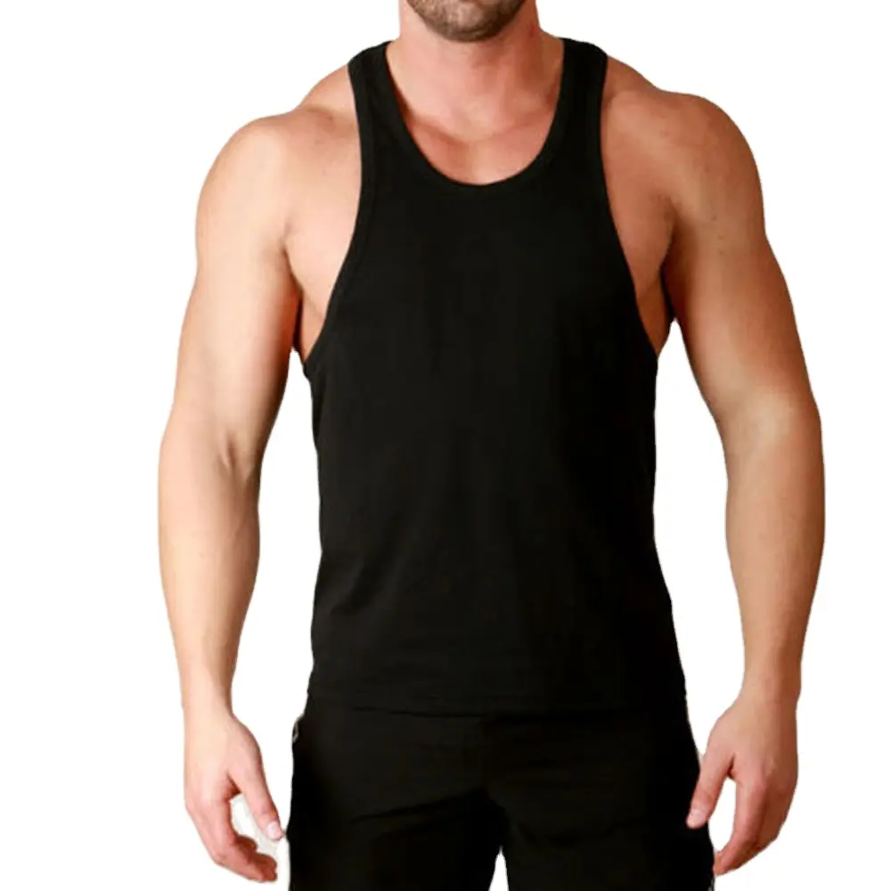 Fitness Camisetas sin Mangas 95% Cotton 5% Spandex Mens T-BACK Aesthetic Gym Training Singlet Weights Stringer Tank Bodybuilding