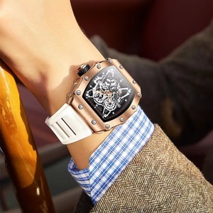 Reloj de Cuarzo Plateado para Hombre, Correa de Goma, Resistente al Agua, Diseño Esqueleto, en Stock, Kit de Reloj de Negocios, Envío Directo - Product Image 2
