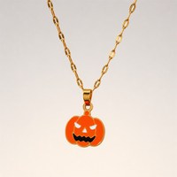 N01180 Collier pendentif citrouille fantôme d'Halloween en résine, en acier inoxydable électroplaqué, style Ins sombre, pour hommes et femmes, vente en gros