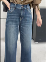 Jean en denim taille haute coupe droite pour femme grande taille, tissu élastique, décontracté, extensible, délavé, toutes saisons
