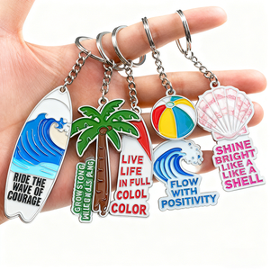 Custom Metal Keychain Beach Theme Ocean Element Youth Fashion Daily Accessory Durable Portable Waterproof Lightweight Novelty