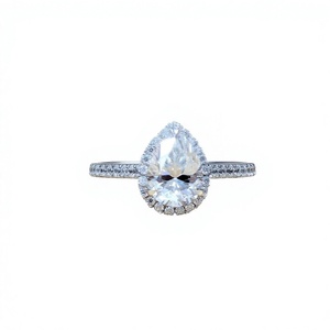 Bague de fiançailles et d'anniversaire vintage en or blanc massif 14 carats avec halo de moissanite taille poire 1 carat pour femme - Product Image 1
