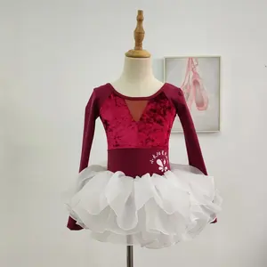 Индивидуальный дизайн, танцевальные балетные королевские красные бархатные купальники с юбками pengpeng