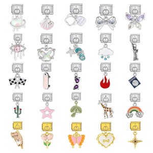 <b>Cute</b> Italian Modular Charms Stainless Steel DIY <b>Bracelet</b> Pendant Set Unisex Gift Jewelry - Product Image 1