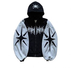 Sudadera con capucha desgastada de peso pesado con gráfico de algodón personalizado sin cuerda cortada y cosida, ropa de calle vintage lavada con ácido - Product Image 5