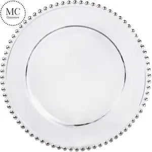 12,6 polegadas claro casamento ouro vidro placas atacado prata frisada carregador placas dinnerware set para decoração do casamento