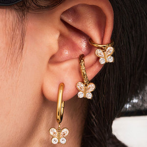 Pendientes de Mariposa Pequeños y Delicados de Acero Inoxidable 316L con Baño de Oro PVD de 14k y 18k, con Circonitas, para Mujer, Venta al por Mayor - Product Image 2