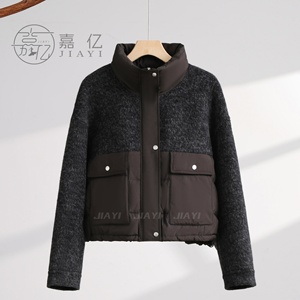 Handmade nữ mùa đông đôi mặt len áo khoác ngắn áo khoác trang trí nút đôi ngực dài phong cách ấm áp kết hợp len - Product Image 2